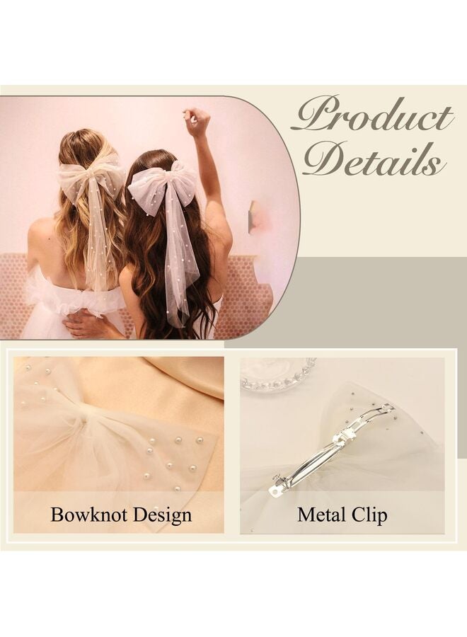 حجاب زفاف لحفلات توديع العزوبية مع فيونكة بيضاء وحجاب زفاف أنيق من طبقة التول ومشبك شعر للنساء والفتيات، أبيض، مقاس متوسط - Image 2