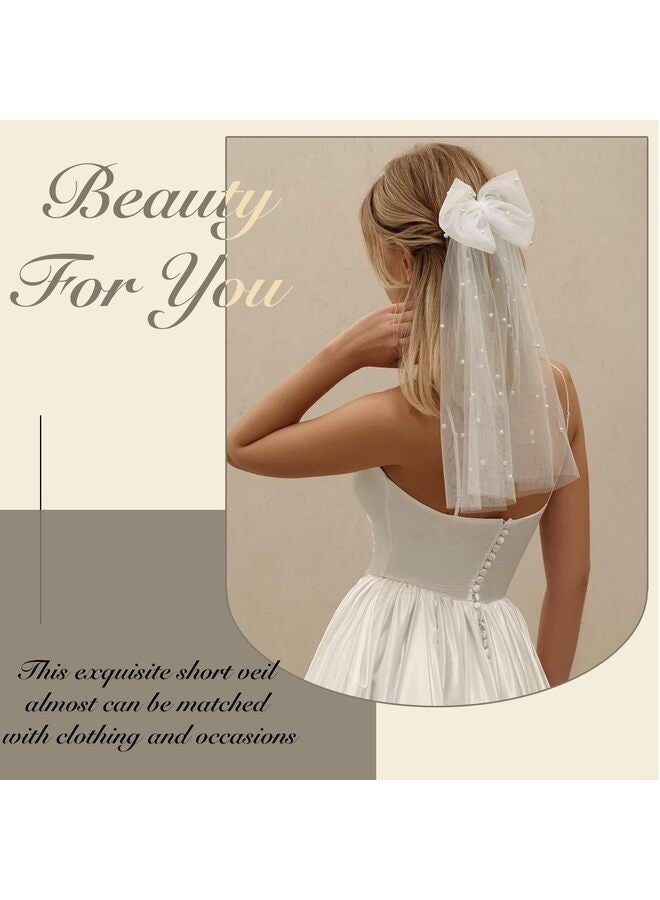 حجاب زفاف لحفلات توديع العزوبية مع فيونكة بيضاء وحجاب زفاف أنيق من طبقة التول ومشبك شعر للنساء والفتيات، أبيض، مقاس متوسط - Image 4