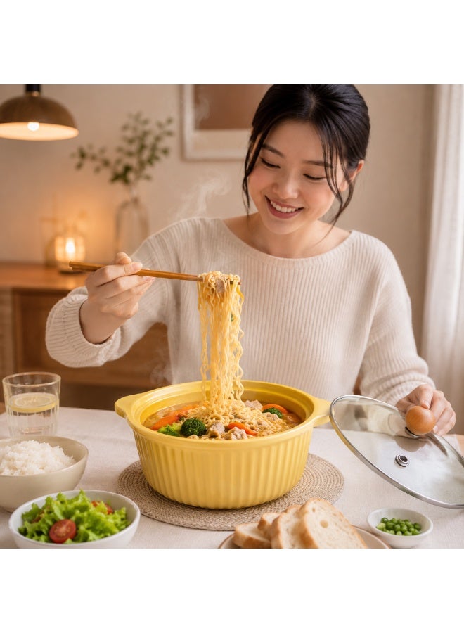 Ceramic Bowl with Lid Stripes Yellow Microwave Dishwasher Safe Serving Storage Soup Rice Cereal Snacks Salad Noodles MealPrep Kitchen Food Container Home Dining Restaurant Use - Image 3