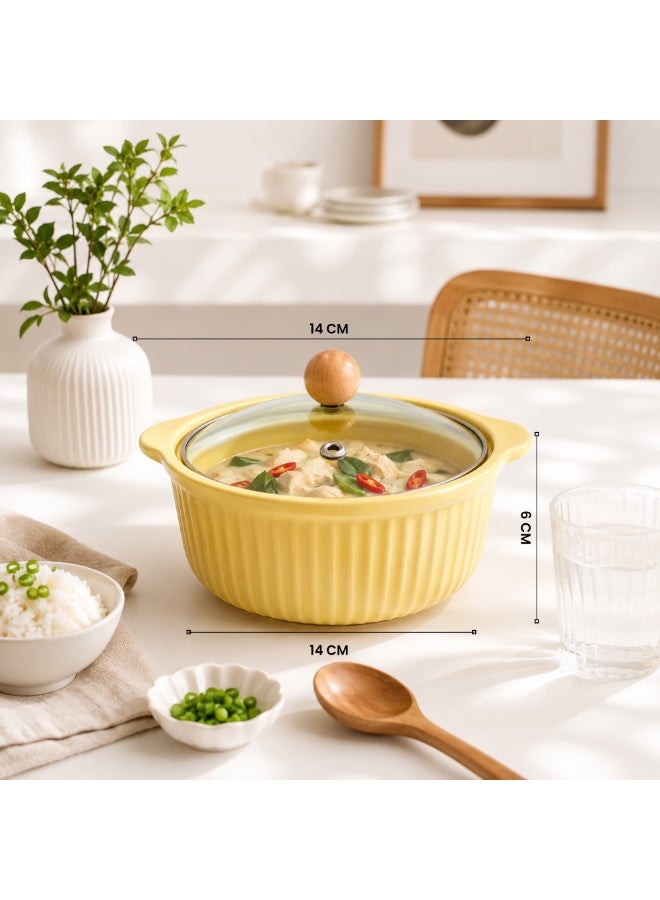 Ceramic Bowl with Lid Stripes Yellow Microwave Dishwasher Safe Serving Storage Soup Rice Cereal Snacks Salad Noodles MealPrep Kitchen Food Container Home Dining Restaurant Use - Image 5