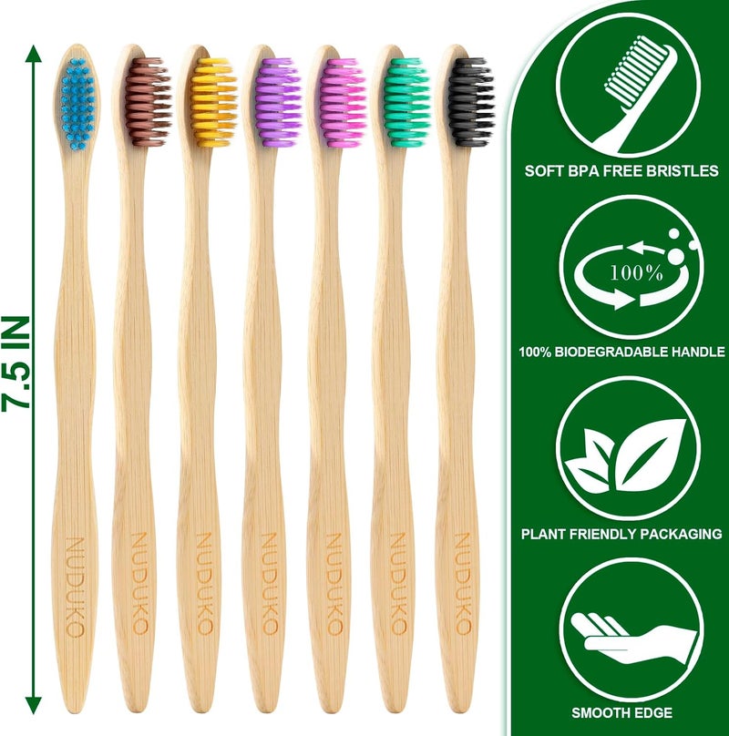 NUDUKO Biodegradable Bamboo Toothbrushes, 10 Piece BPA Free Soft Bristles Toothbrushes, Natural, Eco-Friendly, Green and Compostable (Multicolored Bristles) - Image 4