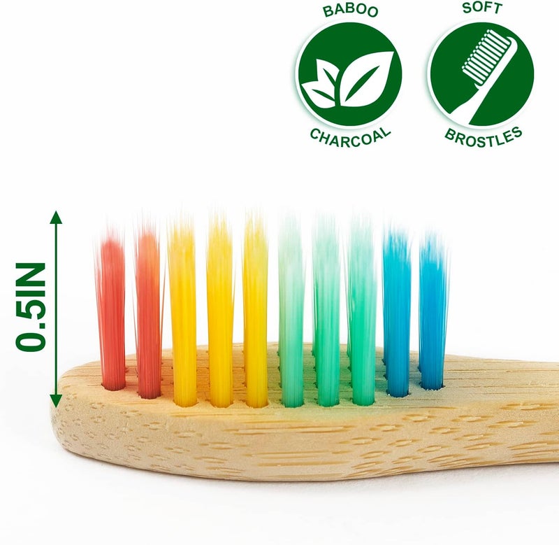 NUDUKO Biodegradable Bamboo Toothbrushes, 10 Piece BPA Free Soft Bristles Toothbrushes, Natural, Eco-Friendly, Green and Compostable (Multicolored Bristles) - Image 2