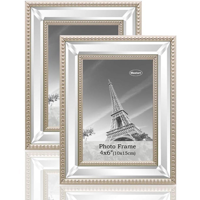 4X6 2 PACK MIRROR PHOTO FRAMES SETS FOR WALL PICTURES DECOR OR TABLE STAND