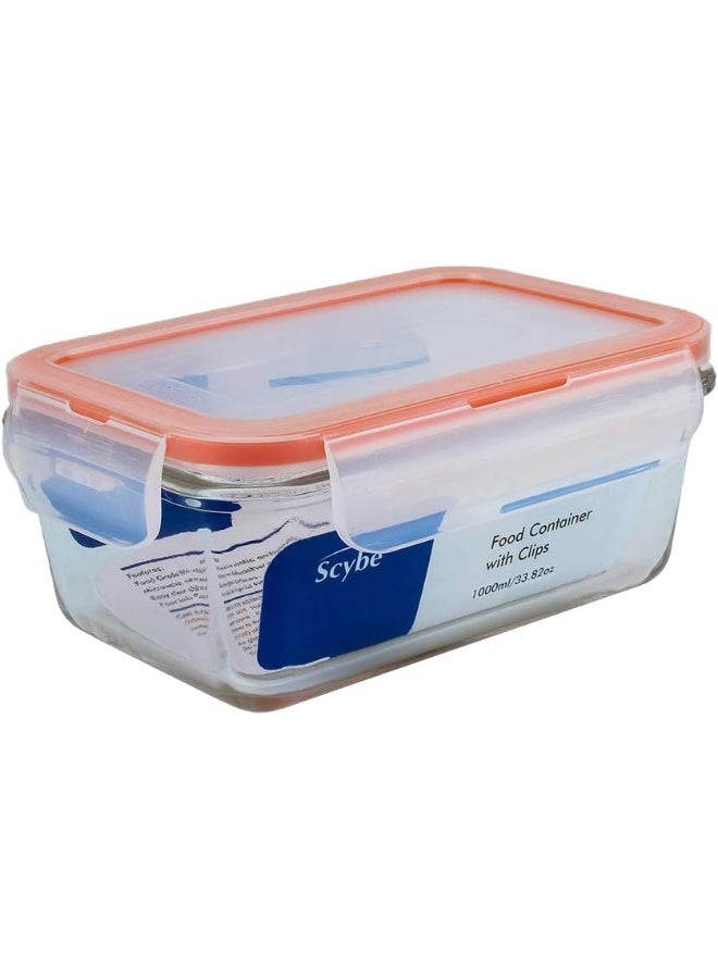 Mondex حاوية تخزين طعام زجاجية مستطيلة مع غطاء شفاف/أزرق 1000 مل - Image 1