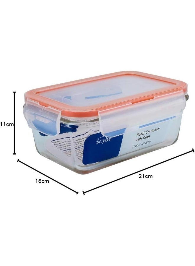 Mondex حاوية تخزين طعام زجاجية مستطيلة مع غطاء شفاف/أزرق 1000 مل - Image 5