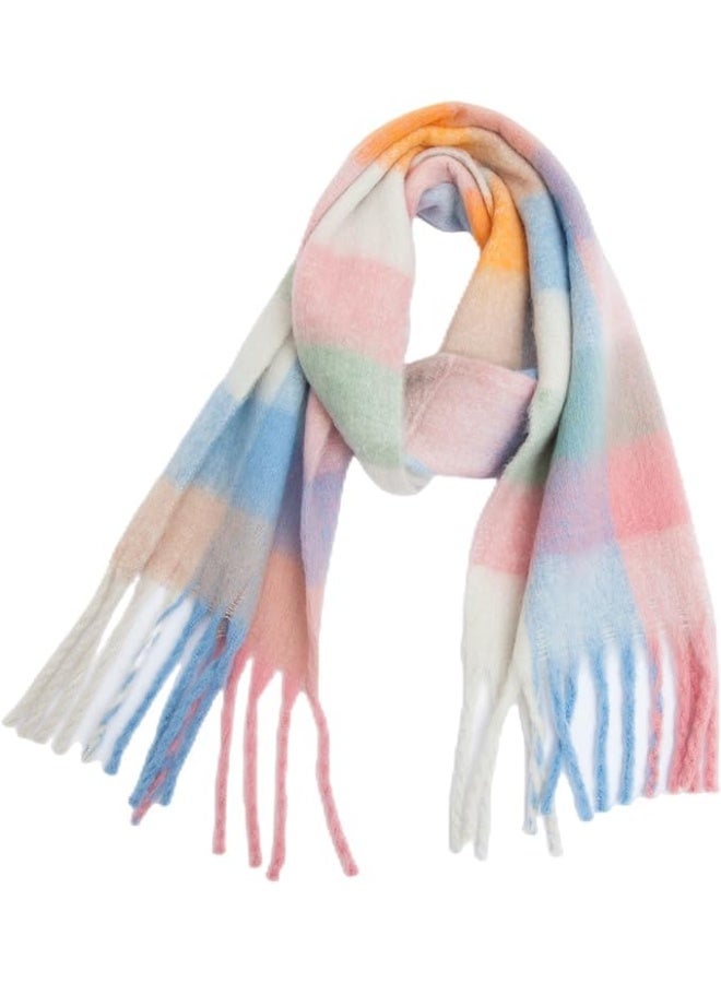 HZYH Women's Cashmere Big Coloured Checked Scarf, Winter Warm Wrap Scarf - Image 1