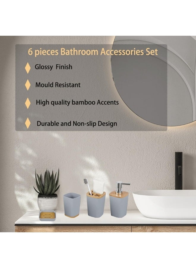 Happy Home 6-Piece Bathroom Accessory Set Bathroom Accessory Set Includes Toilet Brush, Soap Dispenser, Waste Bin, Toothbrush Holder, Soap Dispenser, and Cup - Grey  - Image 4