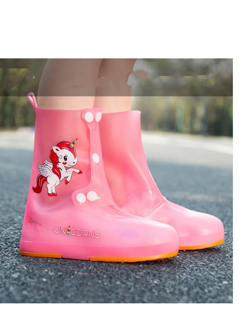Loquat Cartoon Thickened Waterproof Baby Convenient Rain Shoe Covers Pink 
