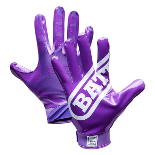 Battle Sports Double Threat Wide Receiver Football Gloves - Adult and Youth Football Gloves - Ultra Stick Gloves - Youth Large, Purple - Image 1