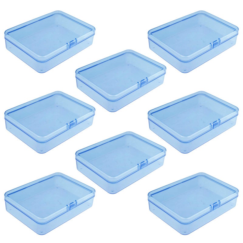 Goodma 8 Pieces Rectangular Plastic Boxes Empty Storage Organizer Containers with Hinged Lids for Small Items and Other Craft Projects (Blue, 4.5 x 3.3 x 1.1 inch) - Image 1