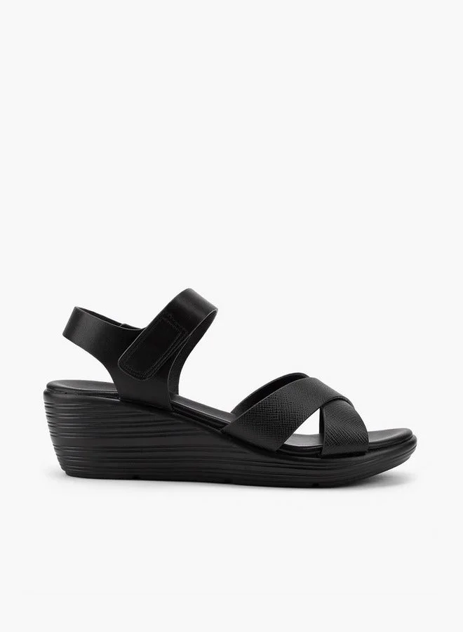 Cross Strap Solid Sandals with Hook and Loop Closure