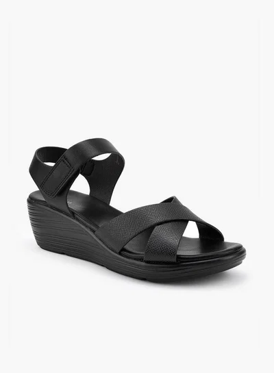 Flora Bella By Shoexpress Cross Strap Solid Sandals with Hook and Loop Closure