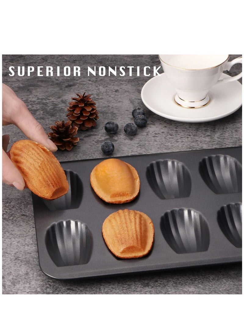 Captaintech 2 PCS Madeleine Mold Cake Pan, 12-Cavity Shell Shape Madeline Bakeware, Nonstick Madeleine Mold Cake Pan for Oven Baking, Black  - Image 3