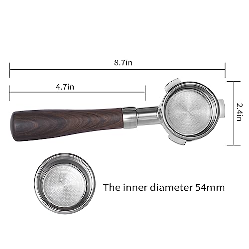 GURUDAR 54mm Bottomless Portafilter with Double Shot Filter Basket & Wood Handle for Breville Barista Express Impress, Barista Touch Impress, Barista Pro, Infuser, Duo-Tem Pro, Bambino Plus Espresso Machine - Image 5