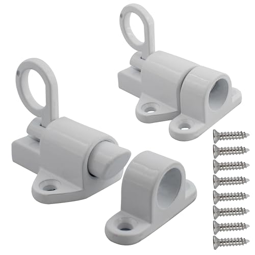 bociloy Aluminum Alloy Self-Closing Latches, White Automatic Spring Door Lock, Security Window Gate Lock, Barrel Bolt Self-Locking Latches with Screws, 2pcs - Image 1