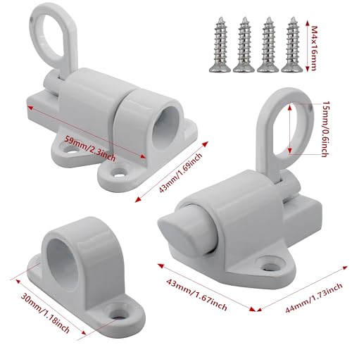 bociloy Aluminum Alloy Self-Closing Latches, White Automatic Spring Door Lock, Security Window Gate Lock, Barrel Bolt Self-Locking Latches with Screws, 2pcs - Image 2