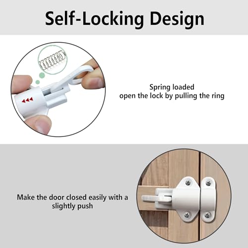 bociloy Aluminum Alloy Self-Closing Latches, White Automatic Spring Door Lock, Security Window Gate Lock, Barrel Bolt Self-Locking Latches with Screws, 2pcs - Image 4