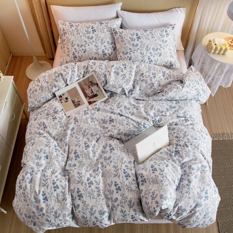Mixinni 3Pcs Floral Comforter Set King Size  Botanical Blue Flowers Leaves On White Cute Bedding Comforter Sets For Women  1 Soft Pastoral Style Comforter And 2 Pillowcases For All Seasons - Image 4