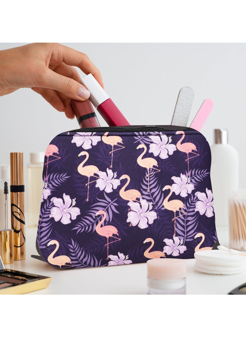 Tediline Makeup Bag With Padding - Zippered Cosmetic Bag, Printed Flamingo & Flower Design - 8 X 5 Inches, Compact Travel Organizer for Makeup, Skincare, and Accessories  - Image 2