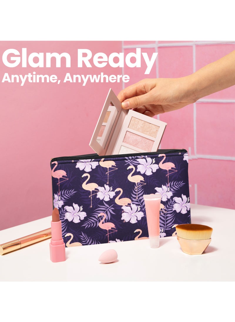 Tediline Makeup Bag With Padding - Zippered Cosmetic Bag, Printed Flamingo & Flower Design - 8 X 5 Inches, Compact Travel Organizer for Makeup, Skincare, and Accessories  - Image 3