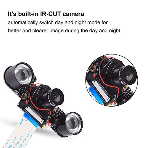 DORHEA Raspberry Pi 4 Camera Module Automatic IR-Cut Sensor Day/Night Vision Video Webcam HD 5MP 1080P OV5647 Adjustable Focus with IR Sensor LED Light for Raspberry Pi 3 B+ 4B 2 Model B/B+ / A/A+ - Image 4