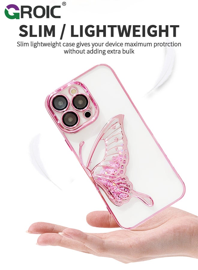 GROIC Designed for iPhone 15 Pro Max 6.7 Inches Case, Transparent Butterfly Quicksand Glitter Shell, Soft TPU Back with Soft Edge Slim Case Anti-Fingerprints Sanding Surface Shockproof Protective Cover - Image 3