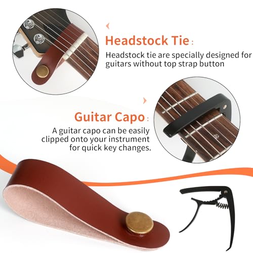 Kmise Stretchy Adjustable Guitar Strap with Guitar Capo and Strap Button,Durable Leather Ends and Stretch Cotton Comfort for Electric, Acoustic, Bass Guitars,Ideal Guitar Accessories - Image 3