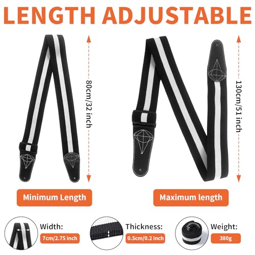 Kmise Stretchy Adjustable Guitar Strap with Guitar Capo and Strap Button,Durable Leather Ends and Stretch Cotton Comfort for Electric, Acoustic, Bass Guitars,Ideal Guitar Accessories - Image 2