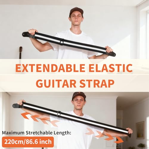 Kmise Stretchy Adjustable Guitar Strap with Guitar Capo and Strap Button,Durable Leather Ends and Stretch Cotton Comfort for Electric, Acoustic, Bass Guitars,Ideal Guitar Accessories - Image 5