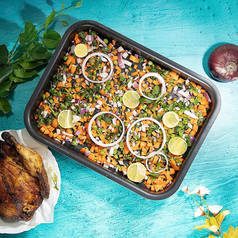 Royalford 37 Cm Non-Stick Baking Tray Aluminium Alloy Durable Non-Stick Coating Perfect For Baking And Food Roasting Multi Color 37X27X5.5 Cm - Image 4