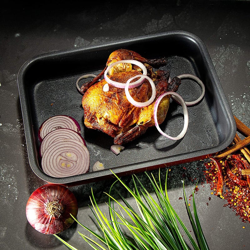 Royalford 37 Cm Non-Stick Baking Tray Aluminium Alloy Durable Non-Stick Coating Perfect For Baking And Food Roasting Multi Color 37X27X5.5 Cm - Image 2