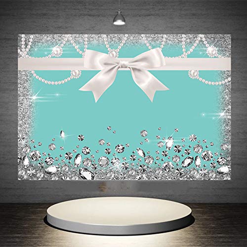 Qian Breakfast Blue Bow-Knot Birthday Party Photography Backdrop Sweet 16 Turquoise Diamond Bow Glitter Photo Background 5x3ft Vinyl Bridal Shower Wedding Party Banner Supplies Backdrops Studio Props - Image 3