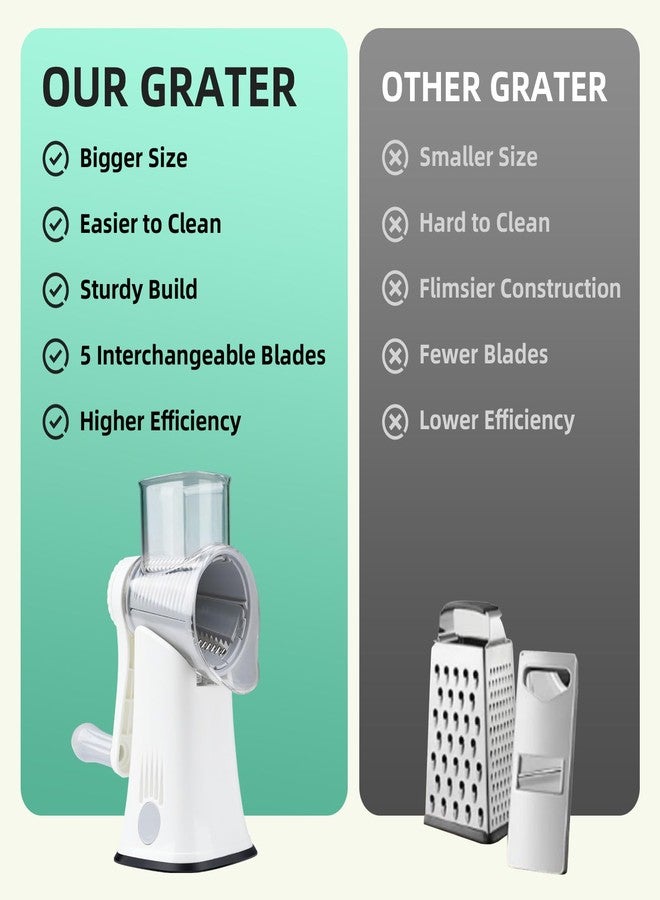 REDPANT 5 in 1 Rotary Cheese Grater, Manual Hand Crank Cheese Grater With Reinforced Suction & 5 Interchangeable Blades, Multifunctional Cheese Shredder, Easy to Use and Clean, White - Image 4