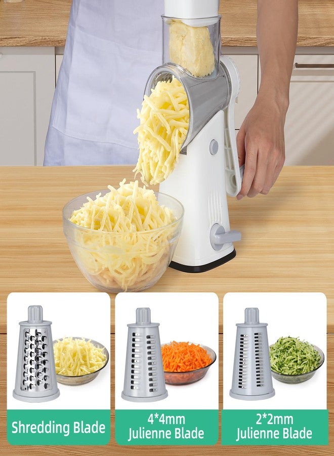 REDPANT 5 in 1 Rotary Cheese Grater, Manual Hand Crank Cheese Grater With Reinforced Suction & 5 Interchangeable Blades, Multifunctional Cheese Shredder, Easy to Use and Clean, White - Image 3
