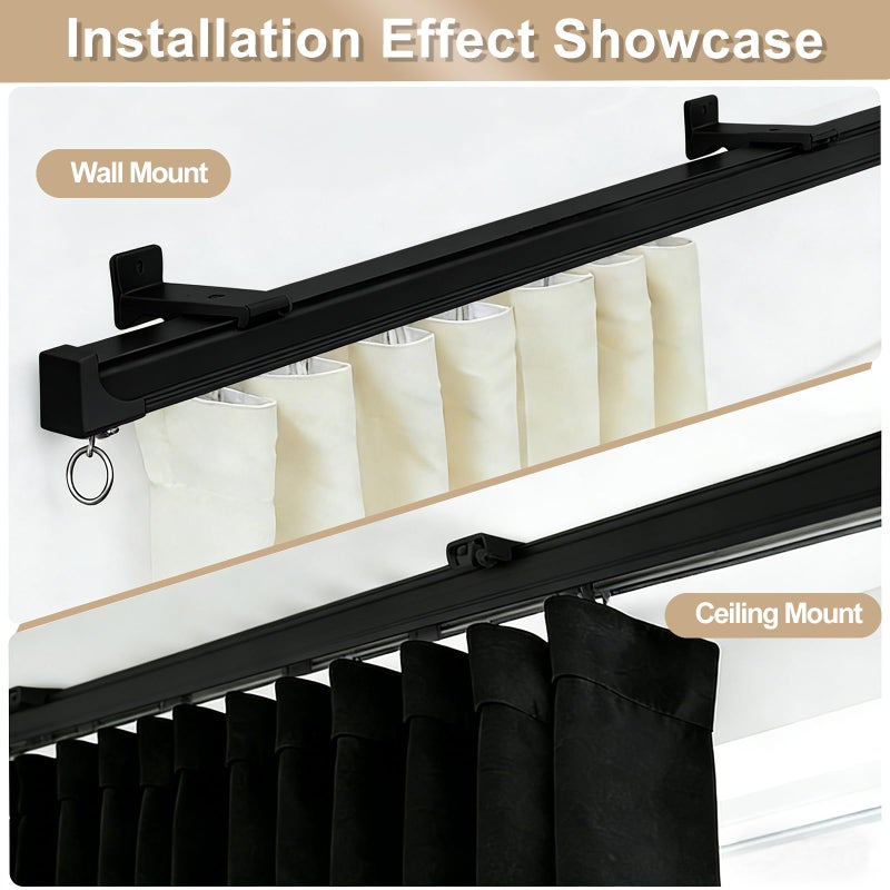 MaKefeile Ceiling Curtain Track, Heavy Duty Curtain Tracks System for Room Divider, Wall Mount Sliding Curtain Rail with Clip and Hooks Set for Living Room, Bedroom, Shower, Outdoor, Black, 6ft-9ftï»¿ - Image 5