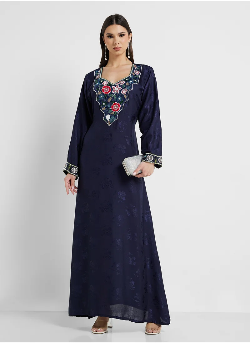 ARABIAN CLOSET Embellished Belted Jalabiya