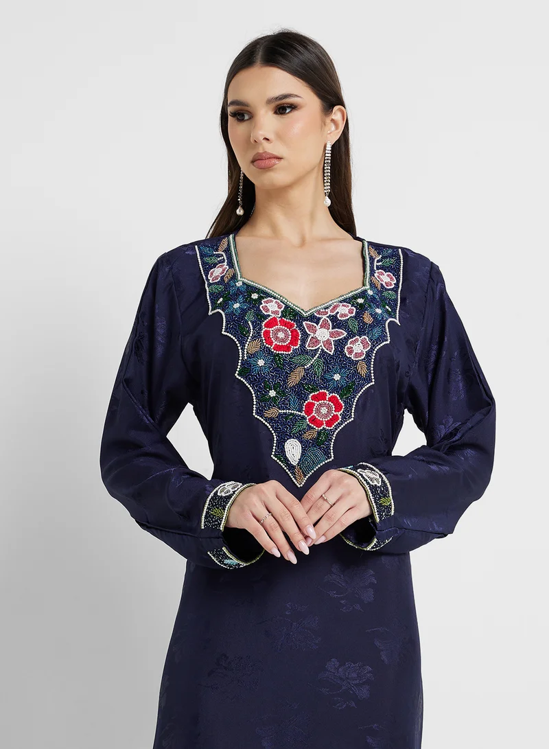 ARABIAN CLOSET Embellished Belted Jalabiya