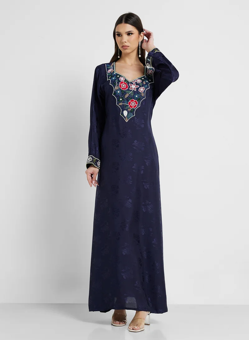 ARABIAN CLOSET Embellished Belted Jalabiya