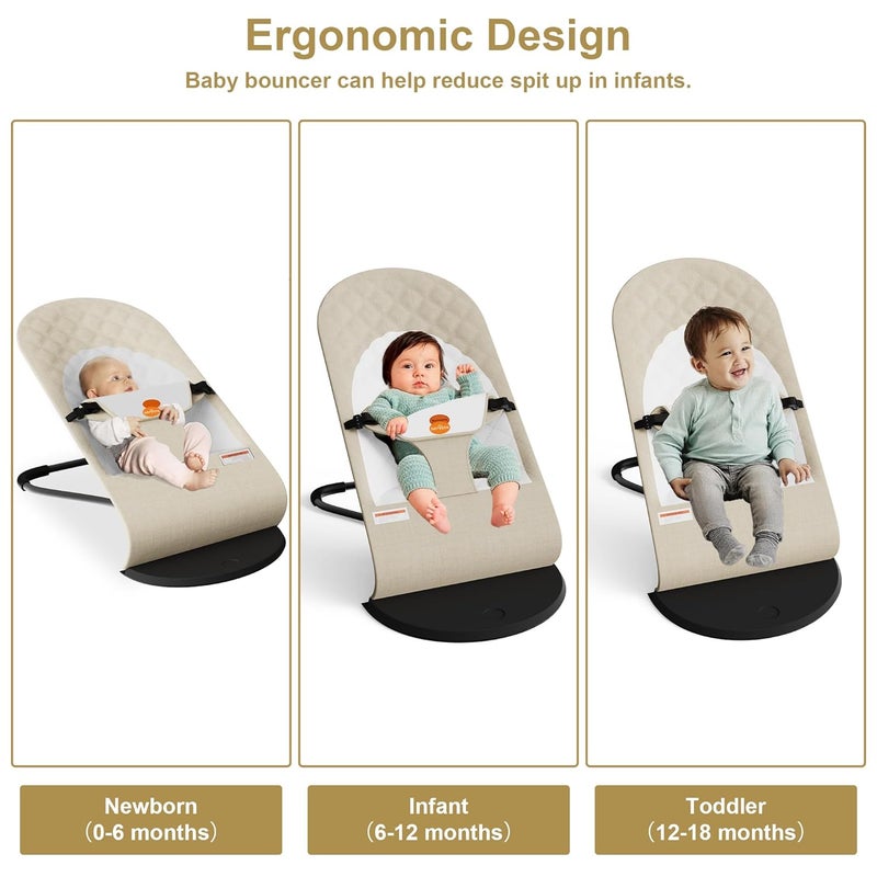Gryvoth Portable Baby Bouncer Seat for Infants, 0-18 Months, Ergonomic Chair with Hanging Toys - Image 3