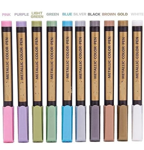 Generic Metallic Paint Markers Pens Set 10 Colors Paint Pen Craft Markers for Art Rock Painting Photo Albums Scrapbooking Black Paper Glass Mug Wood Canvas Card Making School Supplies  - Image 2