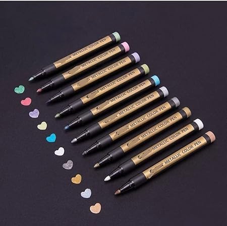 Generic Metallic Paint Markers Pens Set 10 Colors Paint Pen Craft Markers for Art Rock Painting Photo Albums Scrapbooking Black Paper Glass Mug Wood Canvas Card Making School Supplies  - Image 3