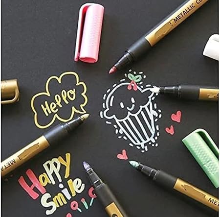 Generic Metallic Paint Markers Pens Set 10 Colors Paint Pen Craft Markers for Art Rock Painting Photo Albums Scrapbooking Black Paper Glass Mug Wood Canvas Card Making School Supplies  - Image 5
