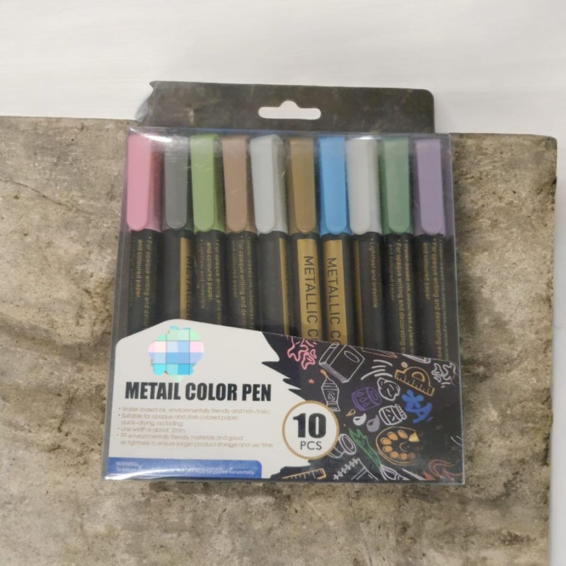 Generic Metallic Paint Markers Pens Set 10 Colors Paint Pen Craft Markers for Art Rock Painting Photo Albums Scrapbooking Black Paper Glass Mug Wood Canvas Card Making School Supplies  - Image 1