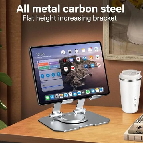 Dyazo Aluminium Tablet Stand Holder with 360° Rotating Base, Multi Angle Adjustments Compatible for iPad Pro | 11 | 10.9 | 10.2 | Air | Mini, Samsung Galaxy Tab, Lenovo Pad and All Tablets-Silver - Image 5