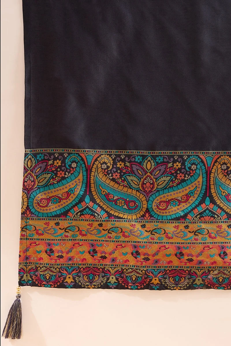 ZERESOUQ Navy Blue Silk Blend Woven Design Straight 3-Piece Anarkali Set