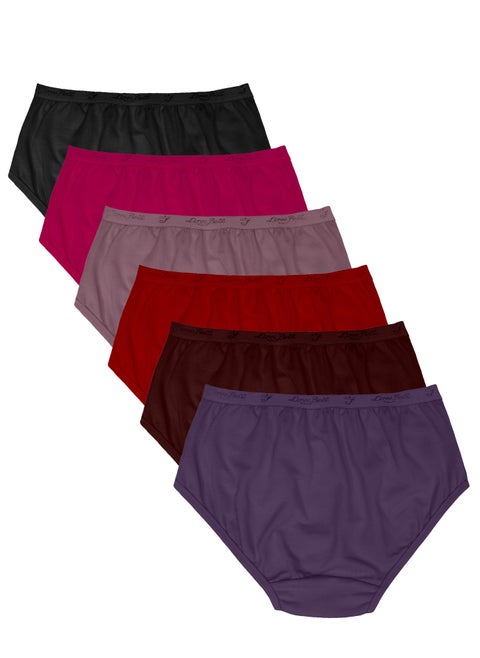 Love Bell Premium Cotton Four-way stretch Panties - MULTIPACK - Regular and Plus Sizes - Classic Briefs for Women (UAE/KSA, Alpha, XL, Regular, Regular, Dark Plain - 6 Pcs Pack)