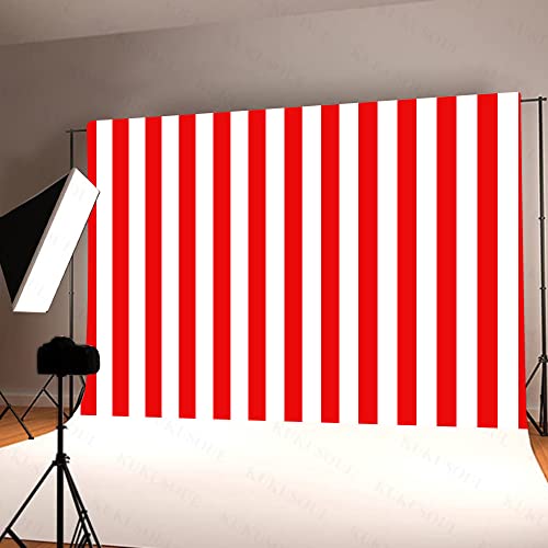 KUKUSOUL 7x5ft Circus Themed Red and White Striped Photography Backdrop Movie Themed Vertical Streak Textured Background Birthday Party Decor Photo Studio Props Banner Adult Girl Boy Wallpaper KU244 - Image 4