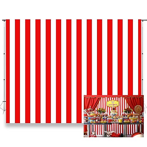 KUKUSOUL 7x5ft Circus Themed Red and White Striped Photography Backdrop Movie Themed Vertical Streak Textured Background Birthday Party Decor Photo Studio Props Banner Adult Girl Boy Wallpaper KU244 - Image 1