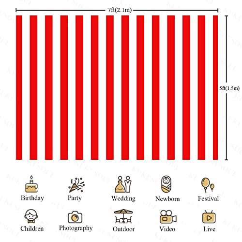 KUKUSOUL 7x5ft Circus Themed Red and White Striped Photography Backdrop Movie Themed Vertical Streak Textured Background Birthday Party Decor Photo Studio Props Banner Adult Girl Boy Wallpaper KU244 - Image 2