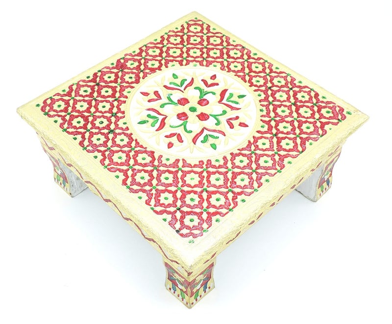 Epraiser Premium Wooden Handcrafted Meenakari Work Multicolor Multipurpose Puja ChowkiPathChaurang for Home and Office Dcor or Gifting Purpose - Image 1
